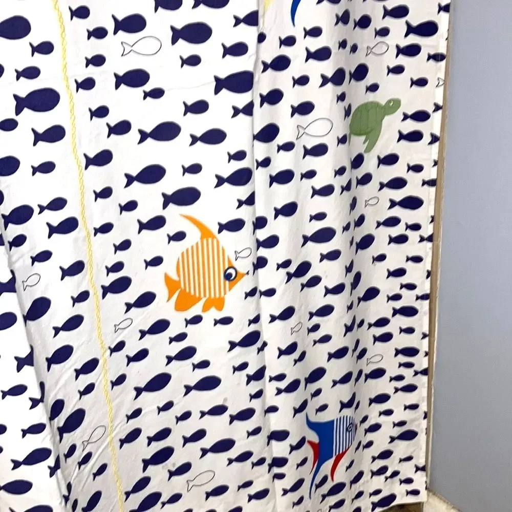 POTTERY BARN Kids Shower Curtain Under the Sea Shark Sea Turtle 72 x 72 inches